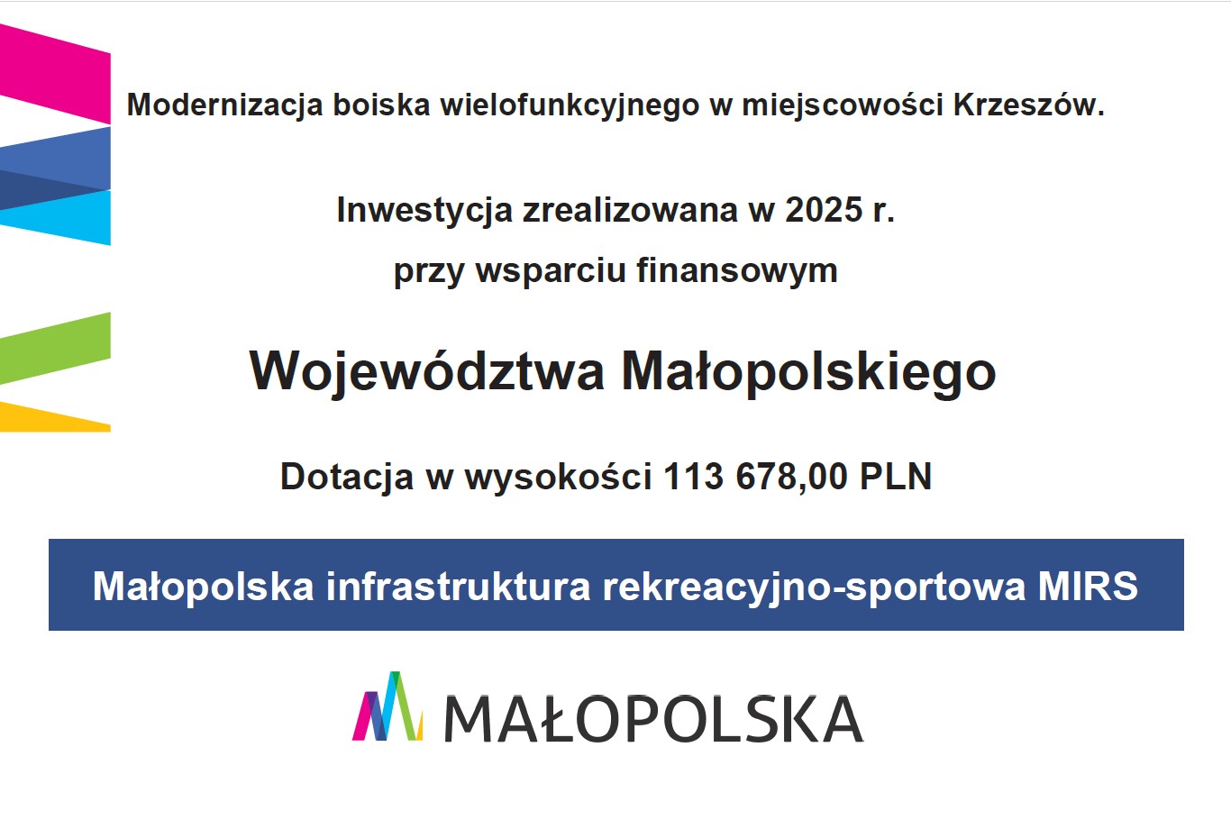 Obraz przedstawiający Modernizacja boiska wielofunkcyjnego w miejscowości Krzeszów